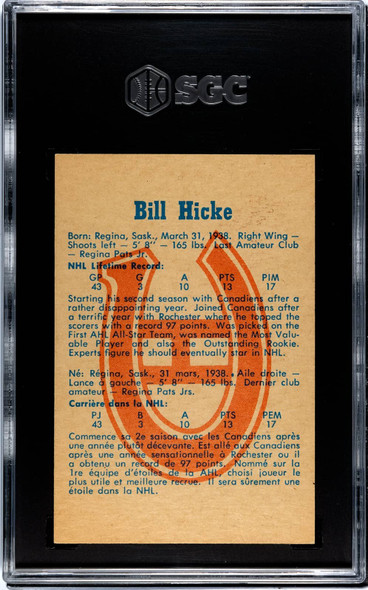 1960-61 Parkhurst Bill Hicke #40 Montreal Canadiens SGC 6 back of card