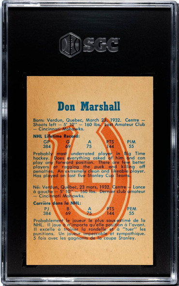 1960-61 Parkhurst Don Marshall #42 Montreal Canadiens SGC 7 back of card