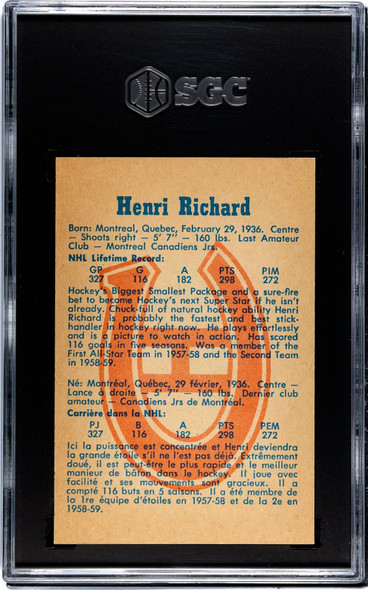 1960-61 Parkhurst Henri Richard #47 Montreal Canadiens HOF SGC 6.5 back of card