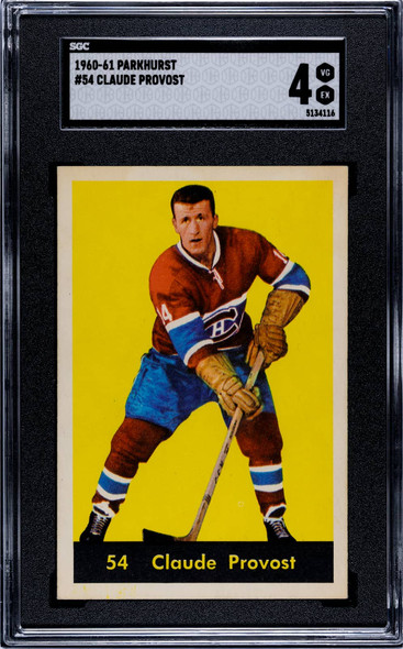 1960-61 Parkhurst Claude Provost #54 Montreal Canadiens SGC 4 front of card