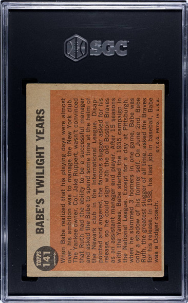 1962 Topps Babe Ruth #141 Babe Ruth Special New York Yankees HOF SGC 4 back of card