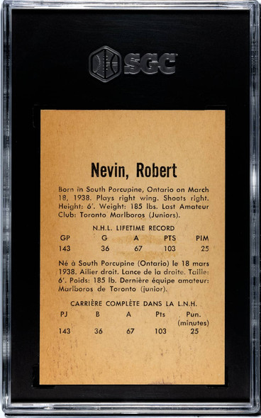 1962-63 Parkhurst Bob Nevin #10 Toronto Maple Leafs SGC 6 back of card