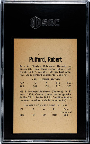 1962-63 Parkhurst Robert Pulford #11 Toronto Maple Leafs HOF SGC 8 back of card