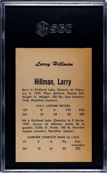 1962-63 Parkhurst Larry Hillman #17 Toronto Maple Leafs SGC 7 back of card