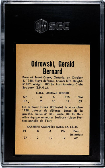 1962-63 Parkhurst Gerry Odrowski #20 Detroit Red Wings RC SGC 7 back of card