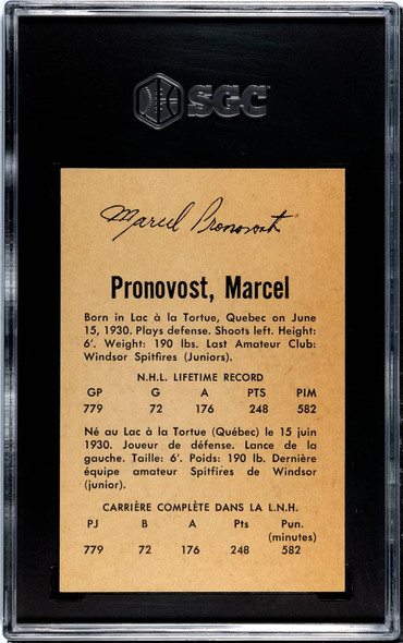 1962-63 Parkhurst Marcel Pronovost #33 Detroit Red Wings HOF SGC 4.5 back of card