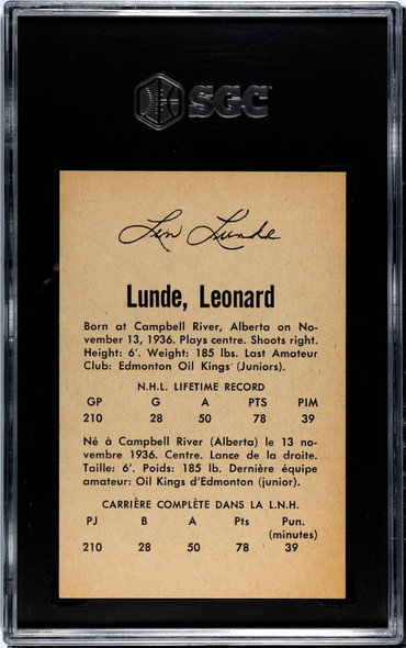 1962-63 Parkhurst Leonard Lunde #35 Detroit Red Wings SGC 8 back of card