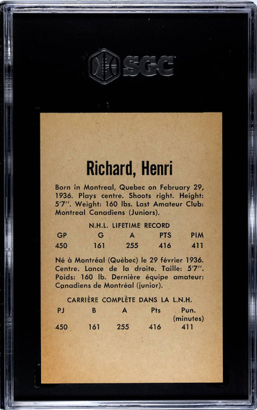 1962-63 Parkhurst Henri Richard #38 Montreal Canadiens HOF SGC 7.5 back of card