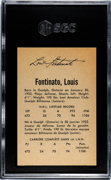 1962-63 Parkhurst Louis Fontinato #52 Montreal Canadiens SGC 7 back of card