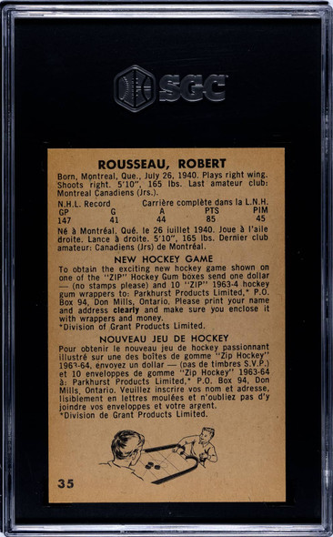 1963-64 Parkhurst Bobby Rousseau #35 Montreal Canadiens SGC 6 back of card