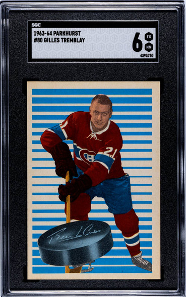 1963-64 Parkhurst Gilles Tremblay #80 Montreal Canadiens SGC 6 front of card