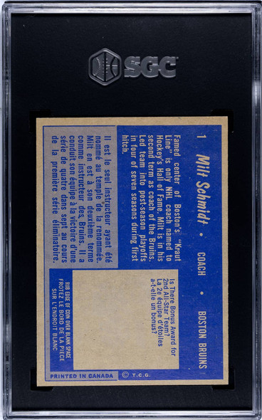 1963-64 Topps Milt Schmidt #1 Boston Bruins HOF SGC 6 back of card 1963-64 Topps Milt Schmidt #1 Boston Bruins HOF SGC 6 back of card