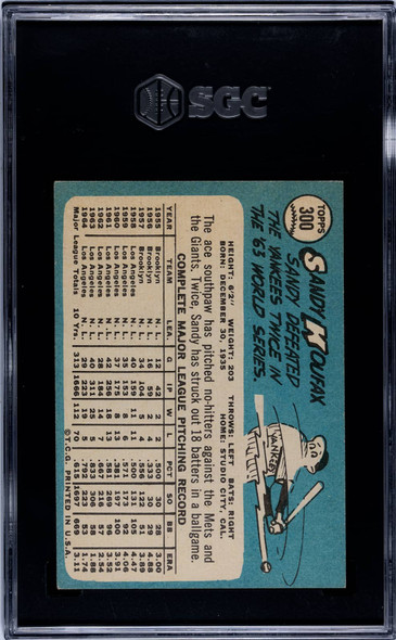 1965 Topps Sandy Koufax #300 Los Angeles Dodgers HOF SGC 5 back of card