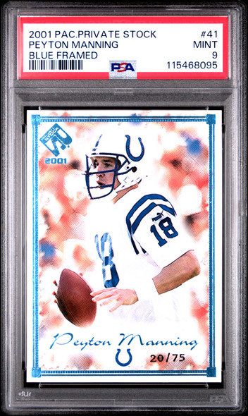 2001 Pacific Private Stock Peyton Manning #41 Blue Framed Indianapolis Colts HOF PSA 9 front of card