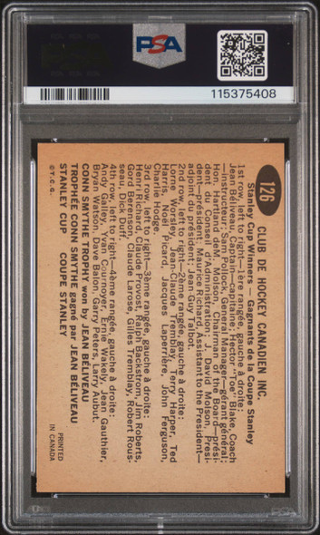 1965 Topps Montreal Canadiens #126 Montreal Canadiens PSA Authentic back of card 1965 Topps Montreal Canadiens #126 Montreal Canadiens PSA Authentic back of card