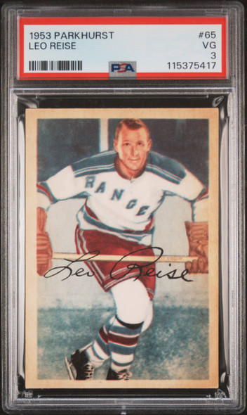 1953 Parkhurst Leo Reise #65 New York Rangers PSA 3 front of card