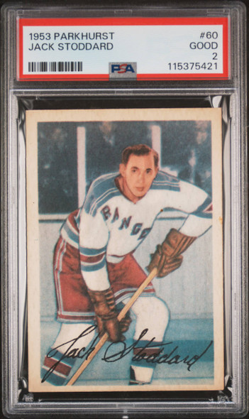 1953 Parkhurst Jack Stoddard #60 New York Rangers PSA 2 front of card
