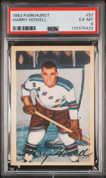 1953 Parkhurst Harry Howell #57 New York Rangers HOF RC PSA 6 front of card