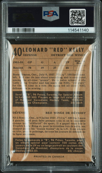 1953 Parkhurst Red Kelly #40 Detroit Red Wings HOF PSA 6 back of card