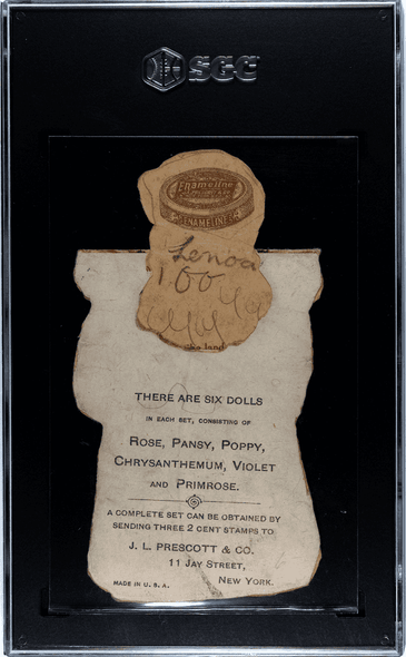 1890 J.L. Prescott & Co. Poppy Flower Dolls SGC 1 back of card