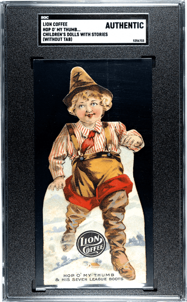 1900 Lion Coffee Hop O My Thumb Childrens Dolls With Stories Without Tab SGC Authentic front of card 1900 Lion Coffee Hop O My Thumb Childrens Dolls With Stories Without Tab SGC Authentic front of card