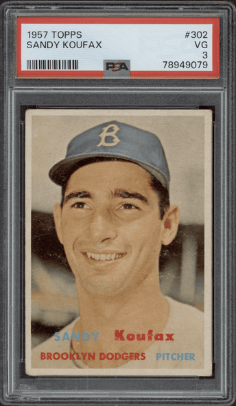 1957 Topps Sandy Koufax #302 Brooklyn Dodgers HOF PSA 3 front of card