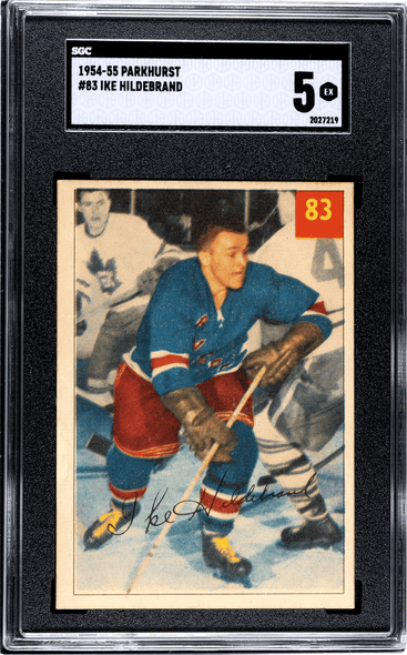 1954-55 Parkhurst Ike Hildebrand #83 New York Rangers RC SGC 5 front of card