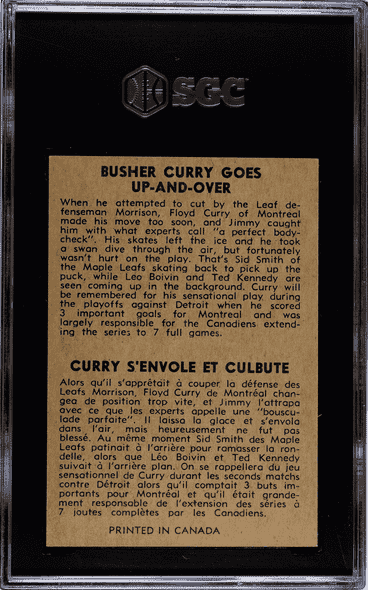 1954-55 Parkhurst Busher Curry #89 Montreal Canadiens SGC 6 back of card