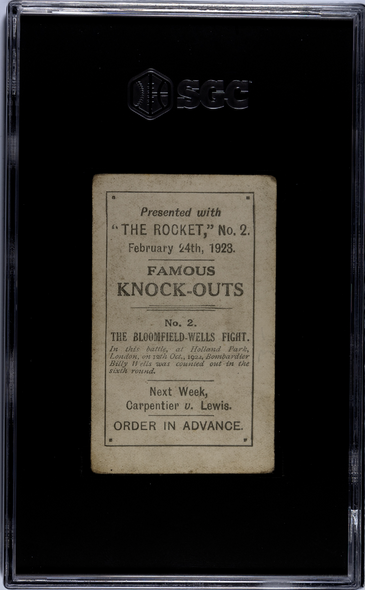 1923 The Rocket Jack Bloomfield vs. Billy Wells #2 Famous Knock-Outs SGC 2 back of card