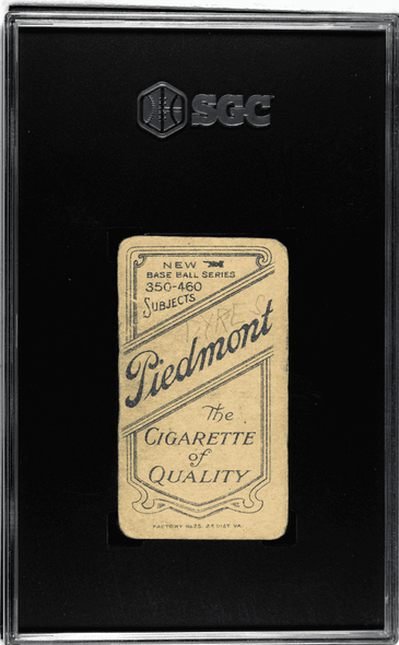 1911 T206 Rube Oldring Piedmont 350-460 Batting Factory No. 25 Philadelphia Amer. SGC Authentic back of card 1911 T206 Rube Oldring Piedmont 350-460 Batting Factory No. 25 Philadelphia Amer. SGC Authentic back of card