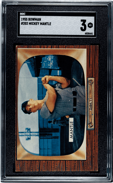 1955 Bowman Mickey Mantle #202 New York Yankees HOF SGC 3 front of card 1955 Bowman Mickey Mantle #202 New York Yankees HOF SGC 3 front of card