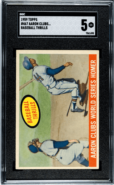 1959 Topps Aaron Clubs #467 Baseball Thrills Milwaukee Braves HOF SGC 5 front of card 1959 Topps Aaron Clubs #467 Baseball Thrills Milwaukee Braves HOF SGC 5 front of card