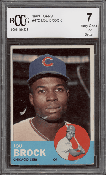 1963 Topps Lou Brock #472 Chicago Cubs HOF BCCG 7 front of card 1963 Topps Lou Brock #472 Chicago Cubs HOF BCCG 7 front of card