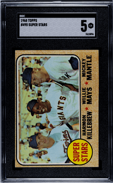 1968 Topps Willie Mays, Mickey Mantle, Harmon Killebrew #490 Multiple HOF SGC 5 front of card 1968 Topps Willie Mays, Mickey Mantle, Harmon Killebrew #490 Multiple HOF SGC 5 front of card