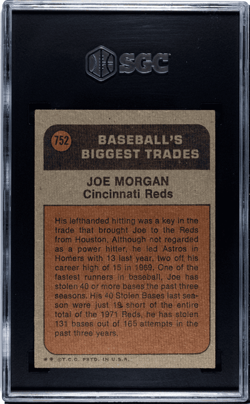 1972 Topps Joe Morgan #752 Cincinnati Reds HOF SGC 5 back of card 1972 Topps Joe Morgan #752 Cincinnati Reds HOF SGC 5 back of card