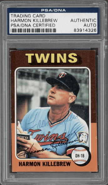 1975 Topps Harmon Killebrew #640 Minnesota Twins HOF On-Card Autograph PSA Authentic Auto front of card 1975 Topps Harmon Killebrew #640 Minnesota Twins HOF On-Card Autograph PSA Authentic Auto front of card