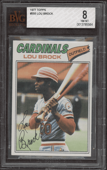 1977 Topps Lou Brock #355 St. Louis Cardinals HOF BVG 8 front of card 1977 Topps Lou Brock #355 St. Louis Cardinals HOF BVG 8 front of card