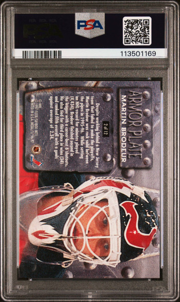 1996 Metal Universe Martin Brodeur #2 Armor Plate New Jersey Devils HOF PSA 8 back of card