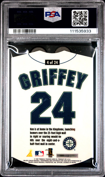 1997 Pinnacle Ken Griffey Jr. #4 Home/Away Home Seattle Mariners HOF PSA 9 back of card