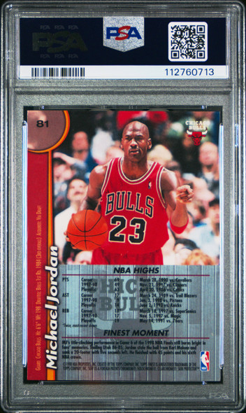 1998 Topps Finest Michael Jordan #81 With Coating Chicago Bulls HOF PSA 8 back of card