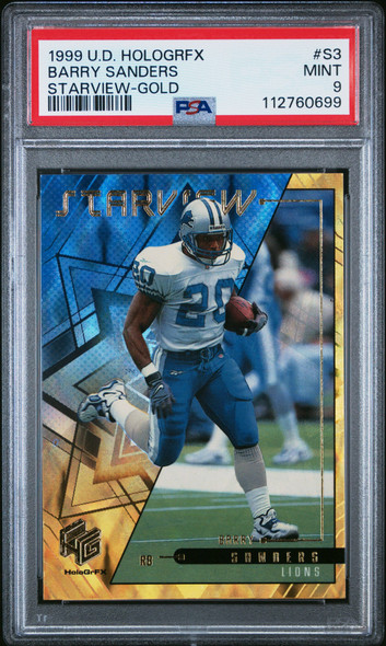 1999 Upper Deck Hologrfx Barry Sanders #S3 Starview Gold Detroit Lions HOF PSA 9 front of card