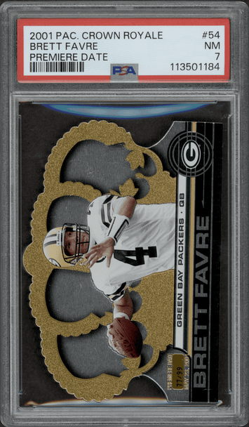 2001 Pacific Crown Royale Brett Favre #54 Premiere Date 77/99 Green Bay Packers HOF PSA 7 front of card 2001 Pacific Crown Royale Brett Favre #54 Premiere Date 77/99 Green Bay Packers HOF PSA 7 front of card