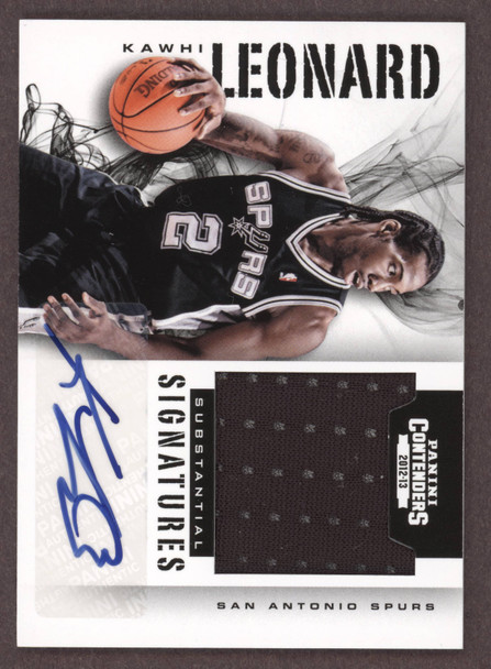 2012-13 Panini Contenders Kawhi Leonard #43 Substantial Signatures Jersey, #115/149 San Antonio Spurs On-Card Autograph front of card
