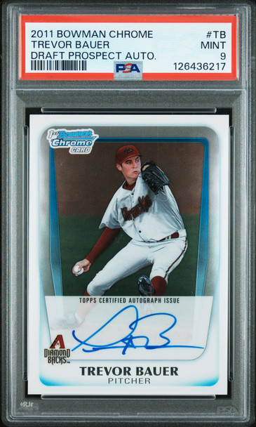 2011 Bowman Chrome Trevor Bauer #BCAP-TB Draft Prospect Autograph Arizona Diamondbacks On-Card Autograph RC PSA 9 front of card
