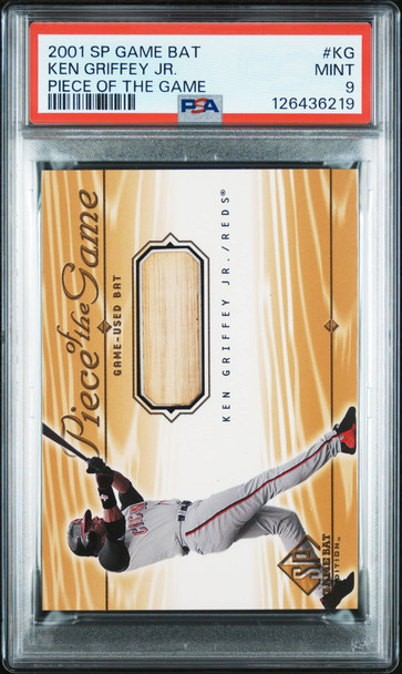 2001 SP Ken Griffey Jr. #KG Game Bat Piece Of The Game Cincinnati Reds HOF PSA 9 front of card