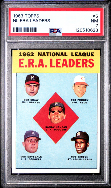 1963 Topps NL ERA Leaders #5 Multiple HOF PSA 7 front of card