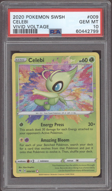 2020 Pokemon Sword & Shield Celebi #9 Vivid Voltage PSA 10 front of card