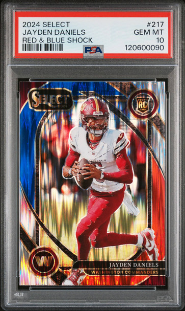 2024 Select Jayden Daniels #217 Red & Blue Shock Washington Commanders RC PSA 10 front of card