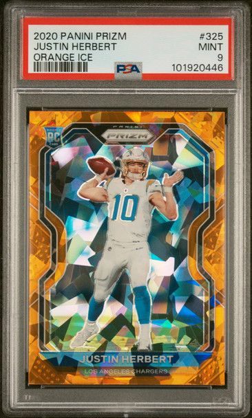 PSA 9 2020 Panini Prizm Justin Herbert #325 Orange Ice Los Angeles