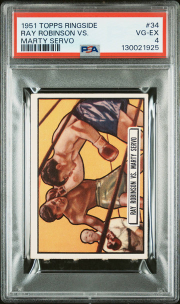 1951 Topps Ringside Ray Robinson Vs. Marty Servo #34 HOF PSA 4 front of card